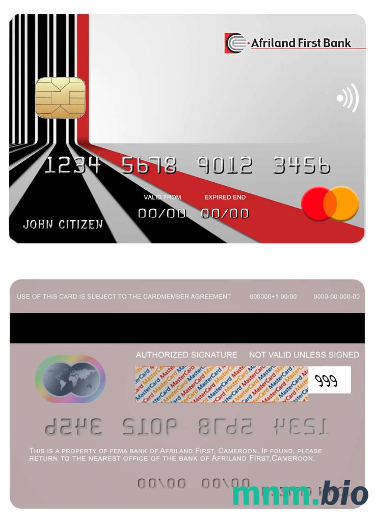 Cameroon Afriland First bank przykład karty mastercard w formacie PSD